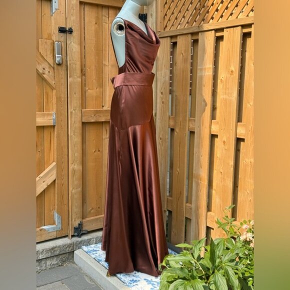 🆕 BRONX & BANCO 🧿 NWOT Leo Chocolate Brown Silk-Blend Maxi Dress, Sz L US 8 - Picture 11 of 16